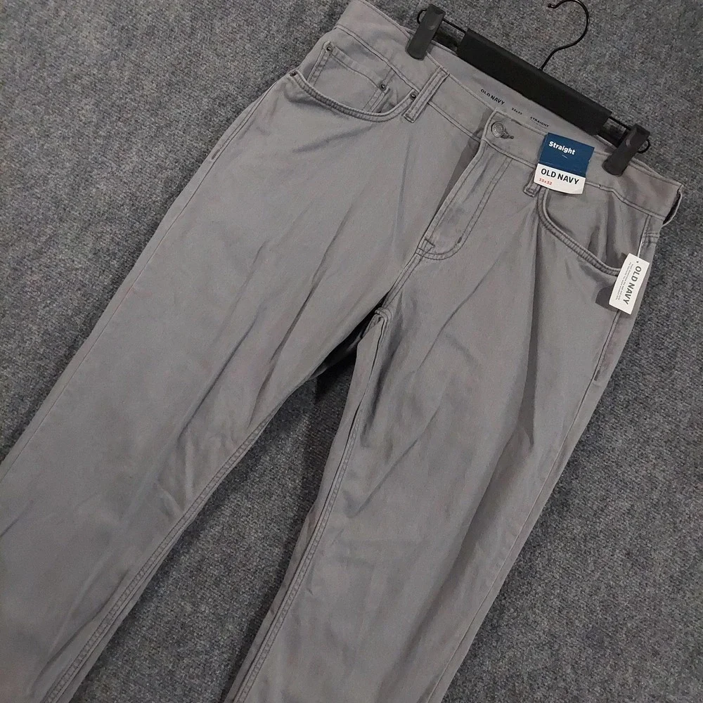 NEW Old Navy Pants Mens 33x32 Gray Straight Built-In Tough Chino Casual Workwear